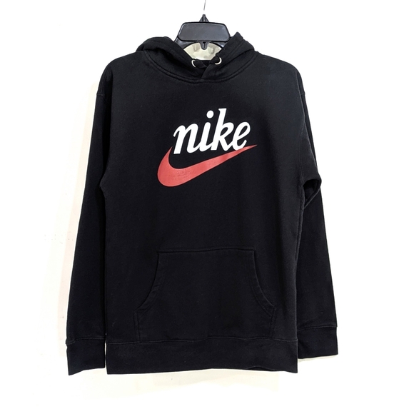 Nike Sportswear Heritage Logo Hoodie - Black Red White - Size Medium Mens - Picture 2 of 4
